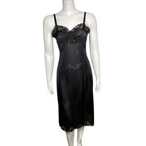 Shadowline Black Full Slip Dress Size 34 Tall Lace Trim Nylon Adjustable Straps